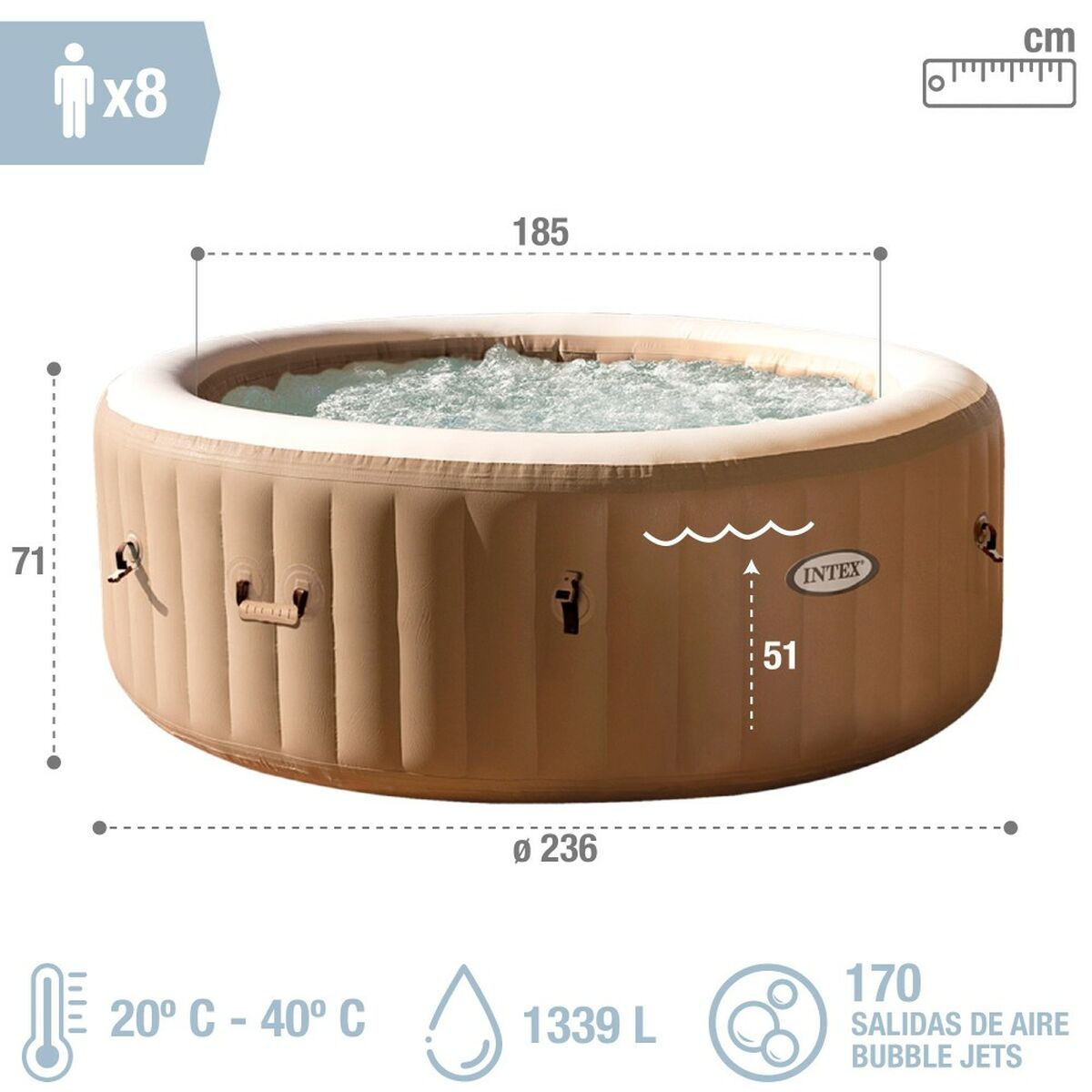 Uppblåsbart spa Intex 236 x 71 x 236 cm Brun 1339 L
